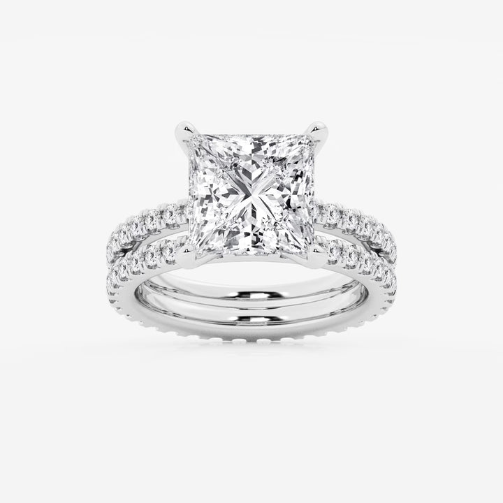 Princess Cut Diamond Bridal Set with Pavé Stacking Bands