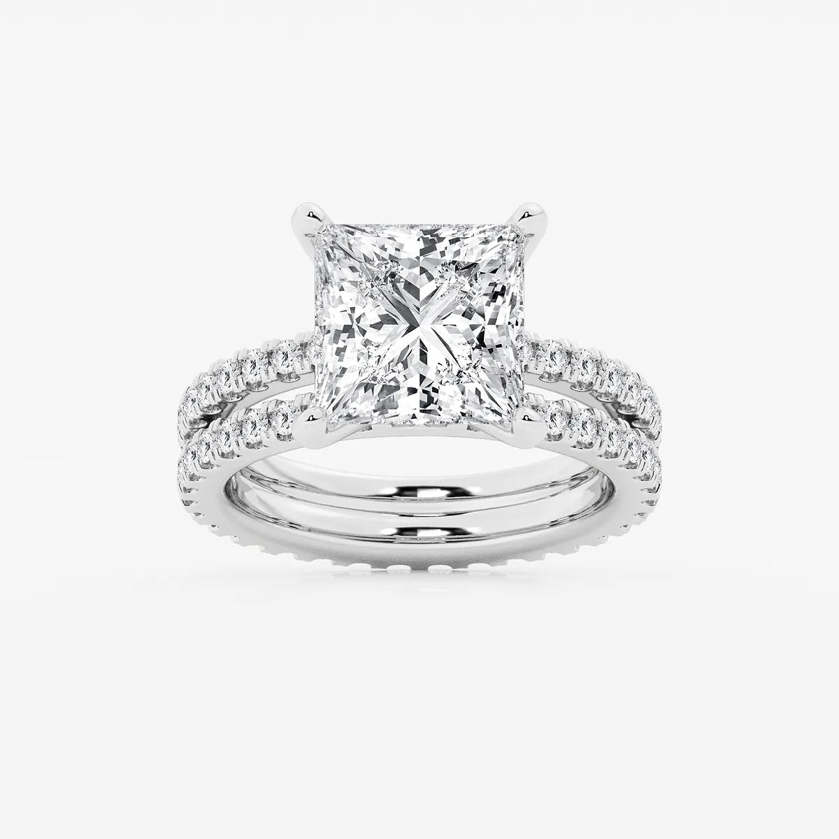 Princess Cut Diamond Bridal Set with Pavé Stacking Bands