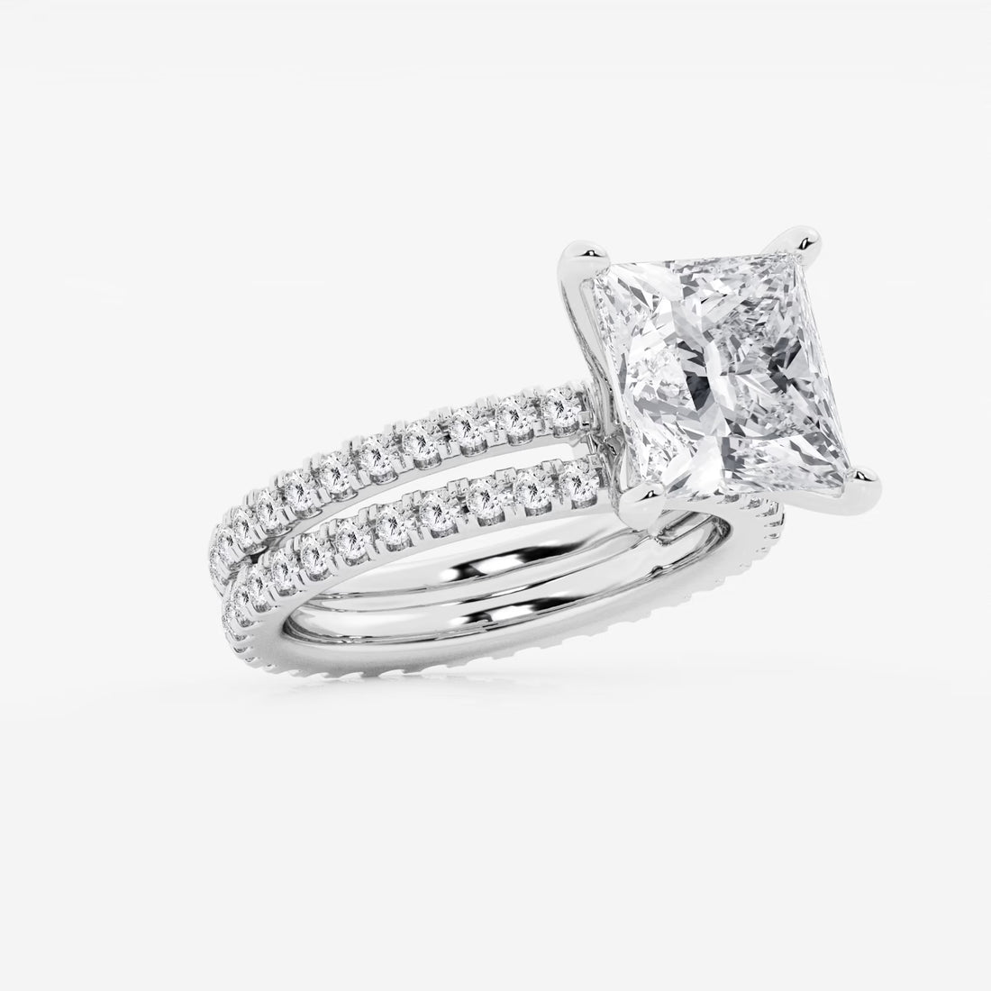 Princess Cut Diamond Bridal Set with Pavé Stacking Bands