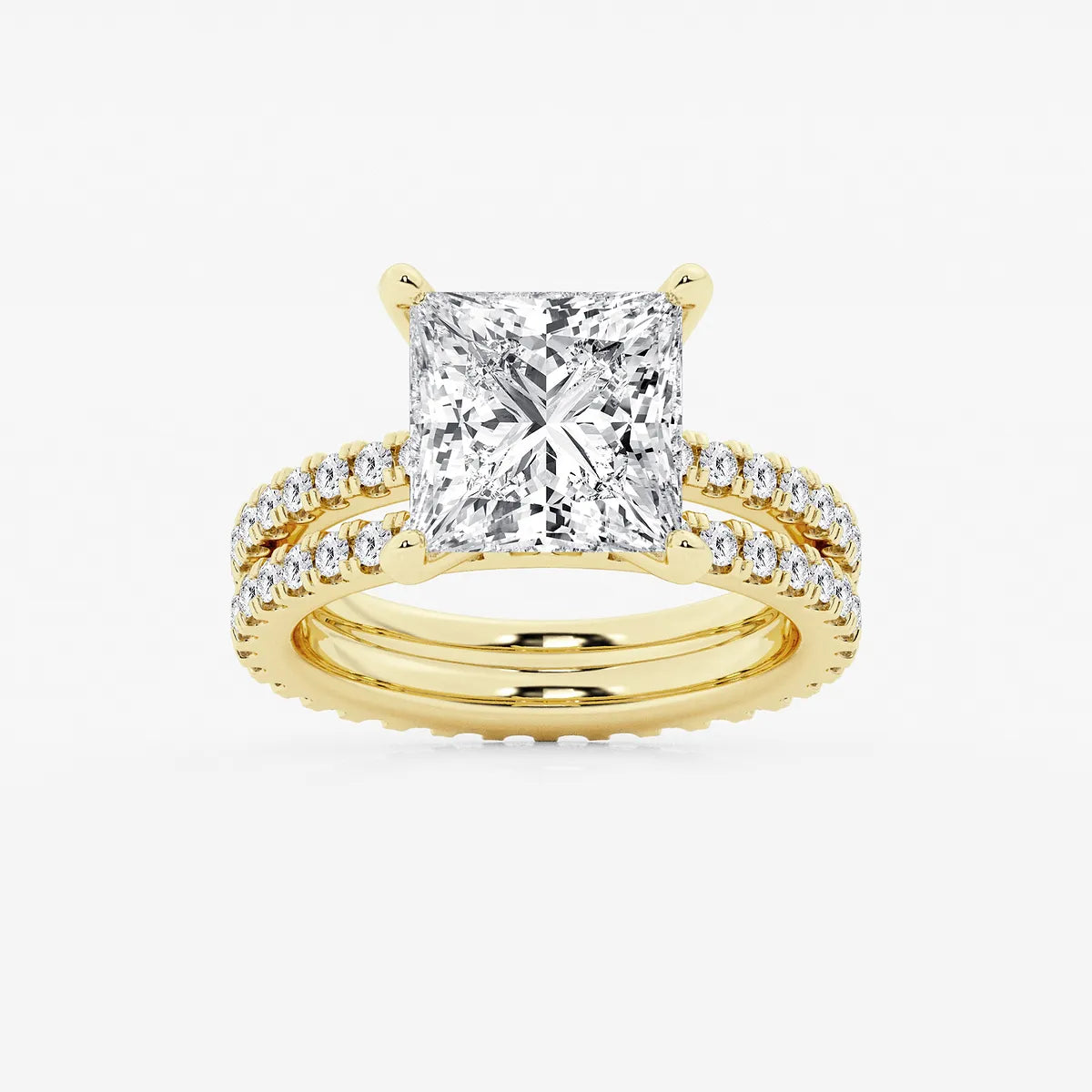Princess Cut Diamond Bridal Set with Pavé Stacking Bands
