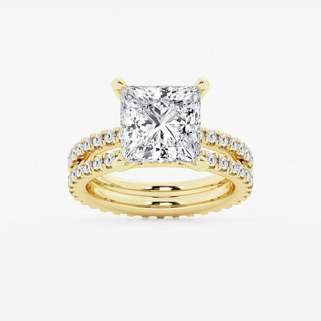 Princess Cut Diamond Bridal Set with Pavé Stacking Bands