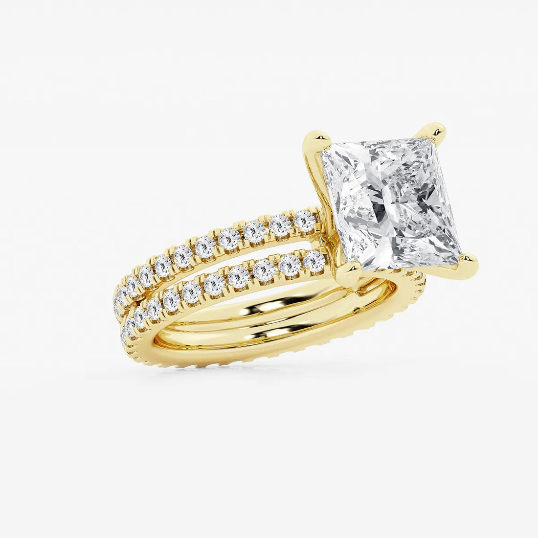 Princess Cut Diamond Bridal Set with Pavé Stacking Bands