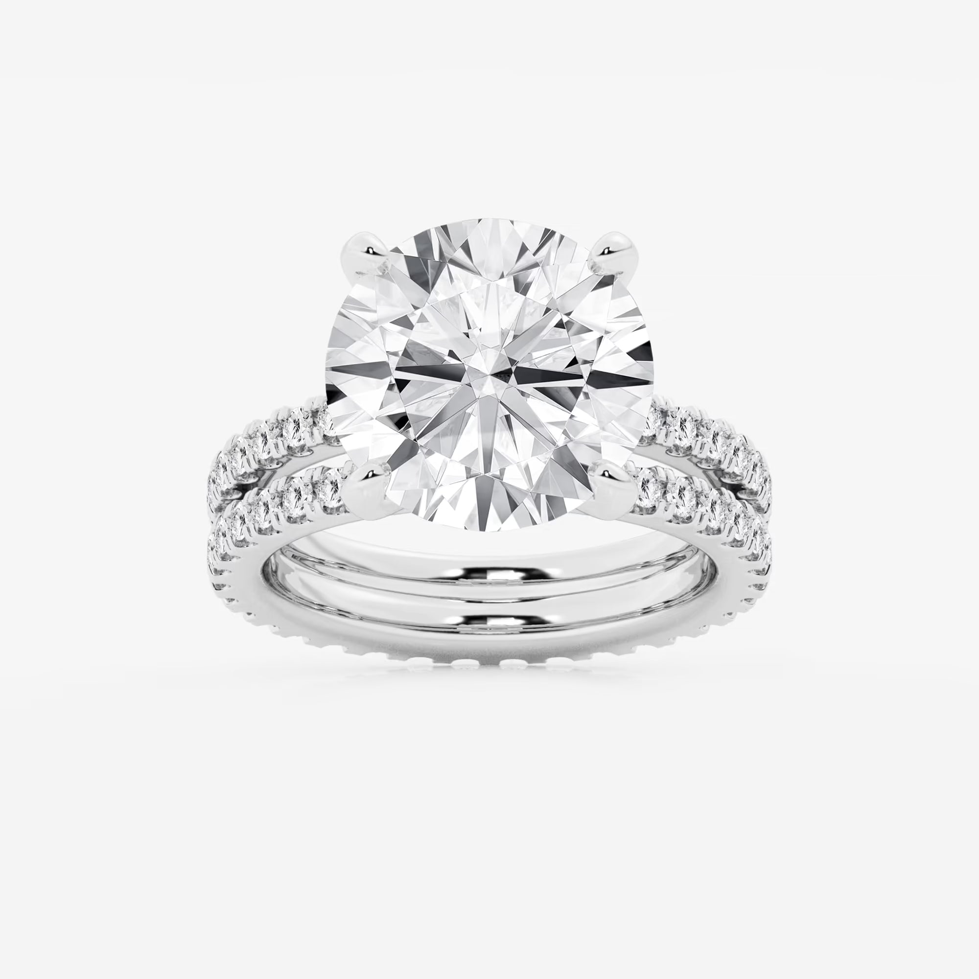 Pavé Eternity Bridal Set in White Gold with Round Brilliant Center Stone