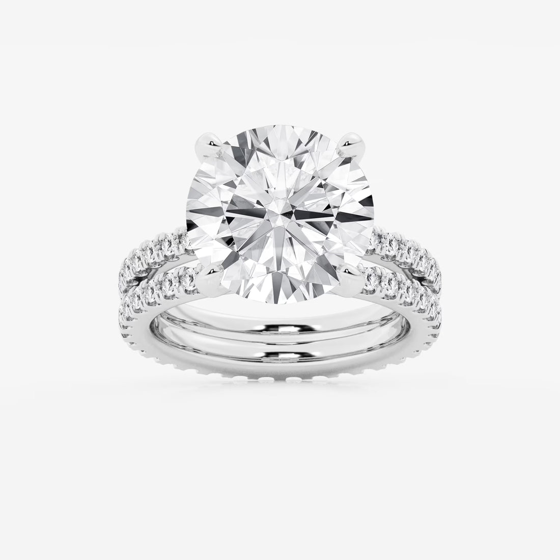 Pavé Eternity Bridal Set in White Gold with Round Brilliant Center Stone
