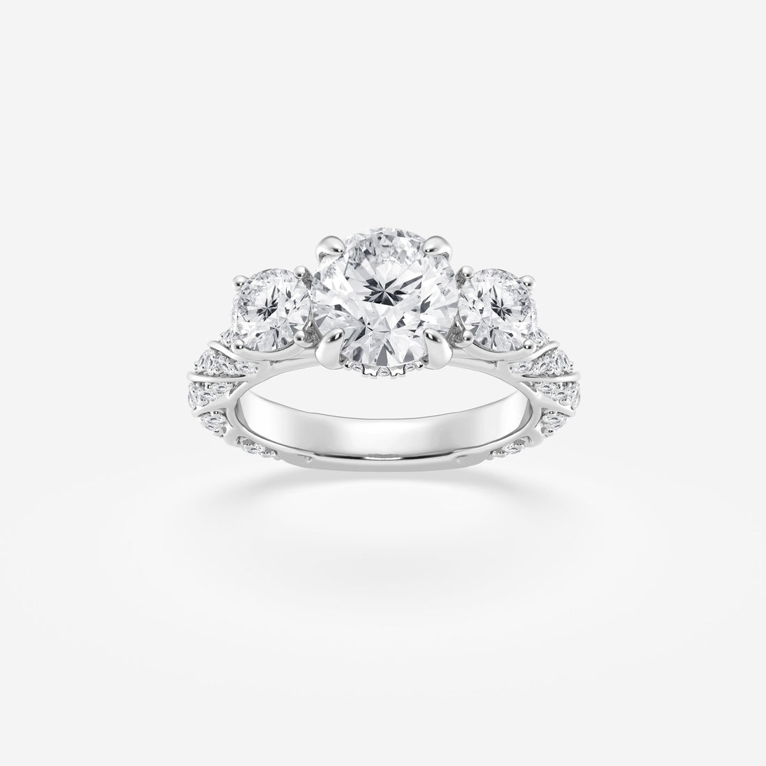 Round Cut Lab Grown Diamond Three Stone Engagement Ring