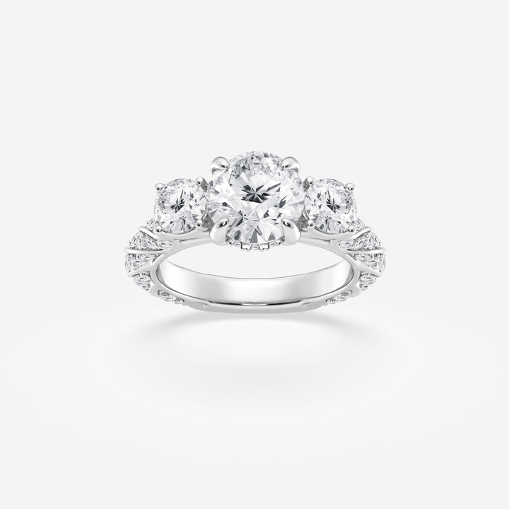 Round Cut Lab Grown Diamond Three Stone Engagement Ring