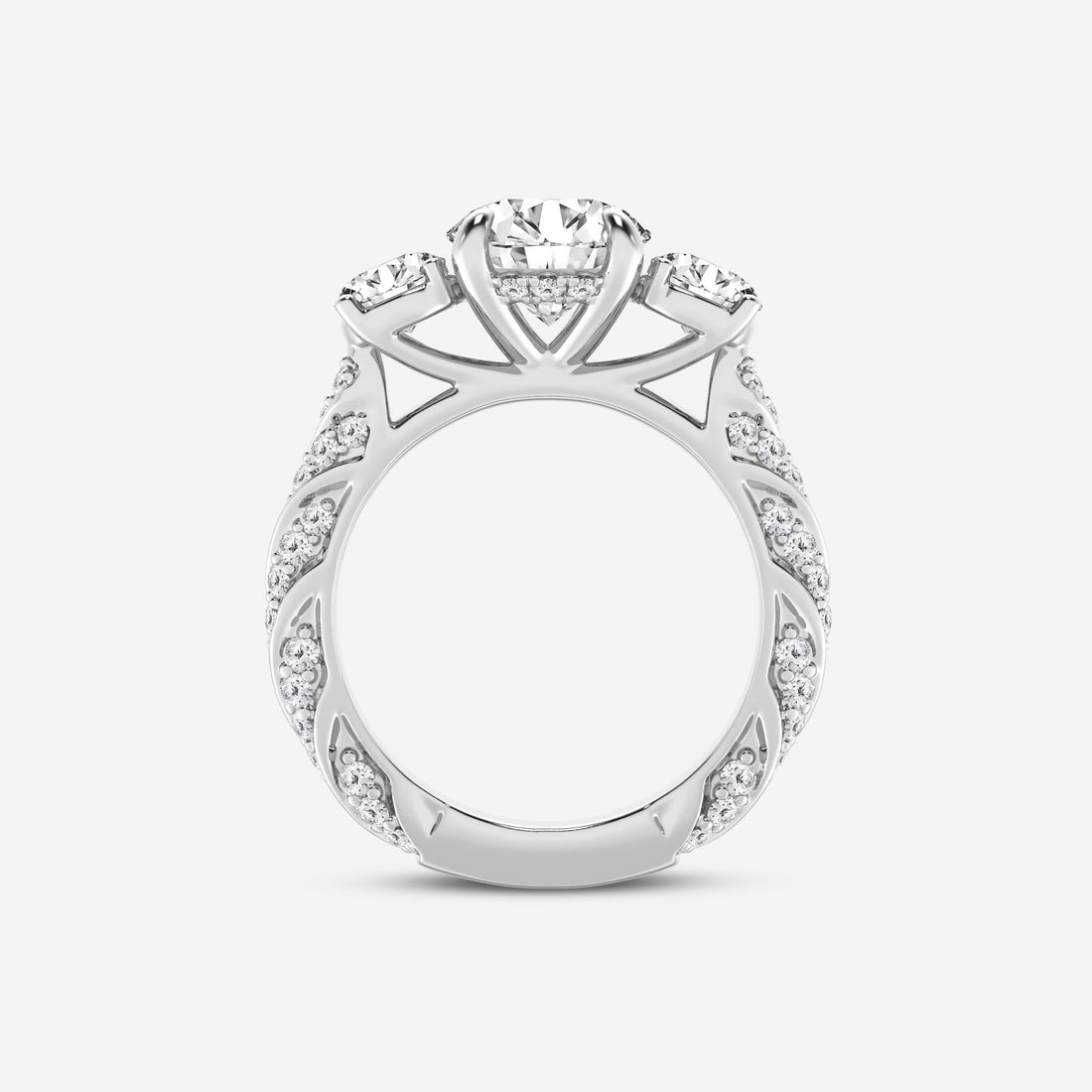 Round Cut Lab Grown Diamond Three Stone Engagement Ring