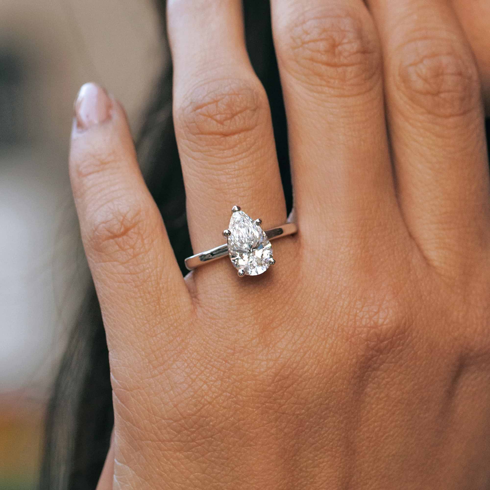 Pear Cut Lab Grown Diamond Engagement Ring, Low Profile Basket Setting Pear Shape Diamond Ring