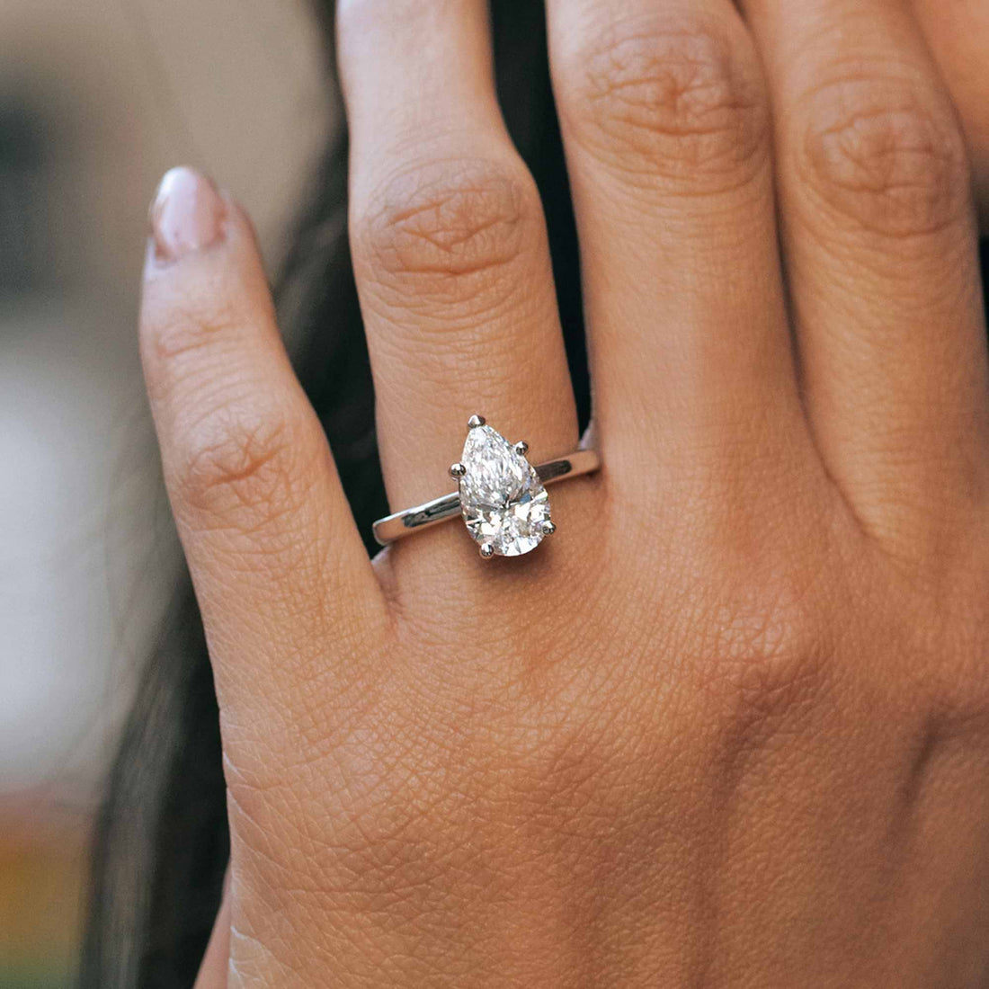 Pear Cut Lab Grown Diamond Engagement Ring, Low Profile Basket Setting Pear Shape Diamond Ring