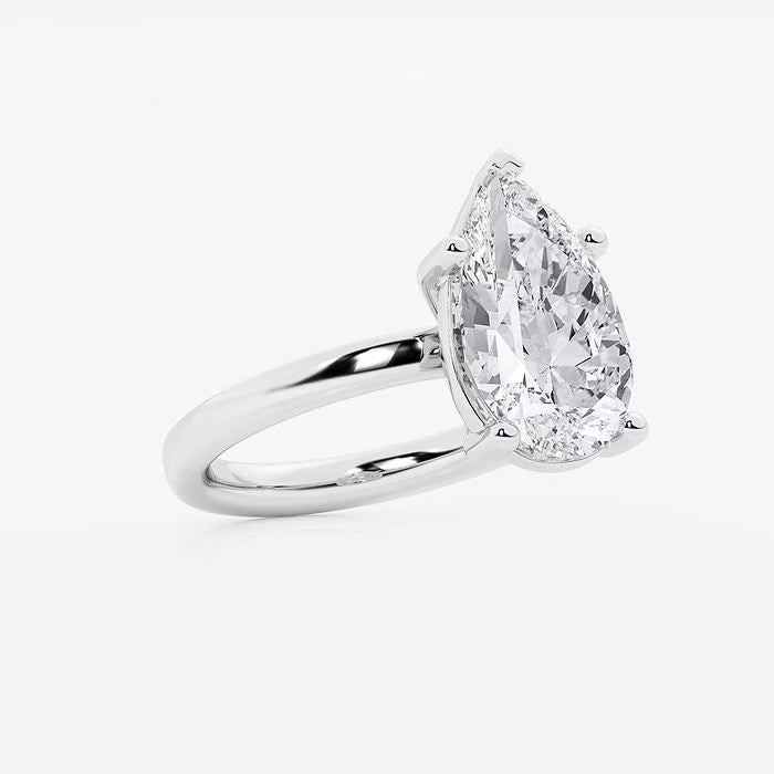 Pear Cut Lab Grown Diamond Engagement Ring, Low Profile Basket Setting Pear Shape Diamond Ring