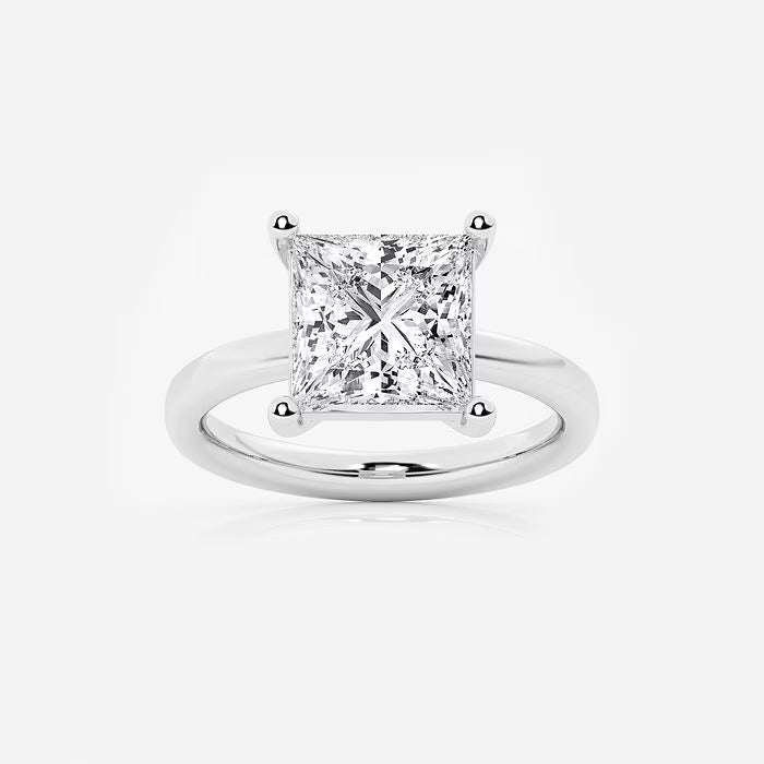 Princess Cut Lab Diamond Solitaire Engagement Ring  Classic Plain Band