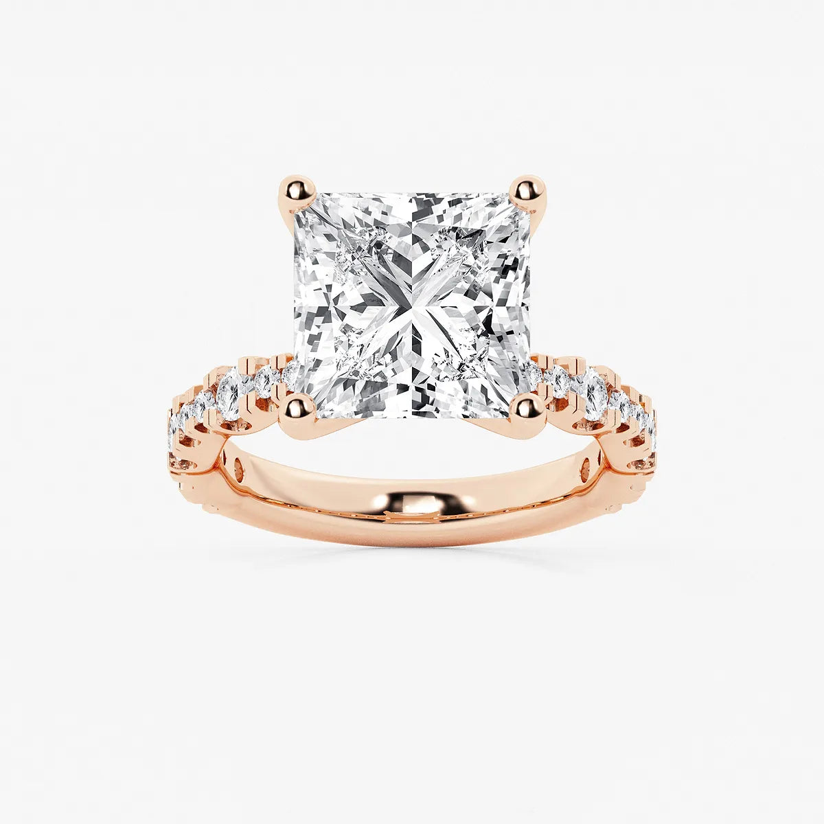 Princess Cut Lab Diamond Engagement Ring | Graduated Pavé Band