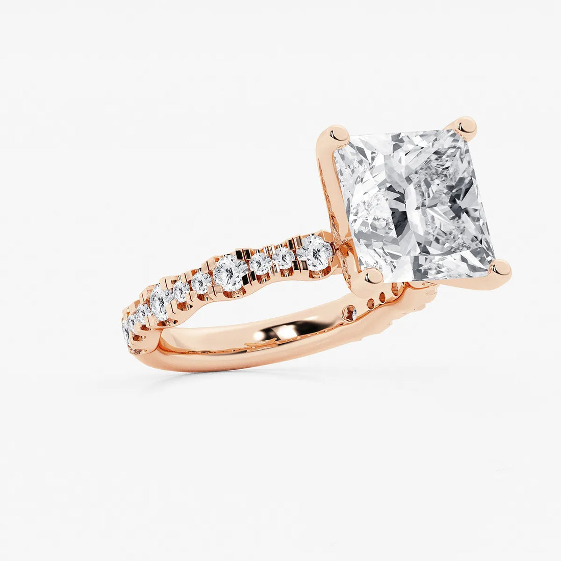Princess Cut Lab Diamond Engagement Ring | Graduated Pavé Band