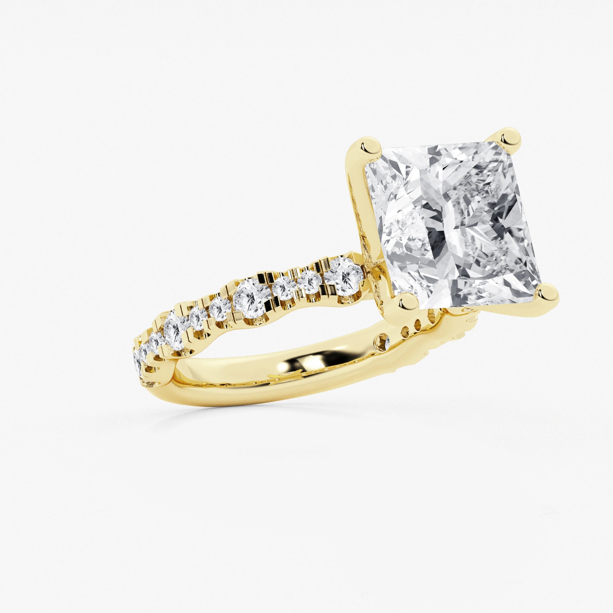 Princess Cut Lab Diamond Engagement Ring | Graduated Pavé Band