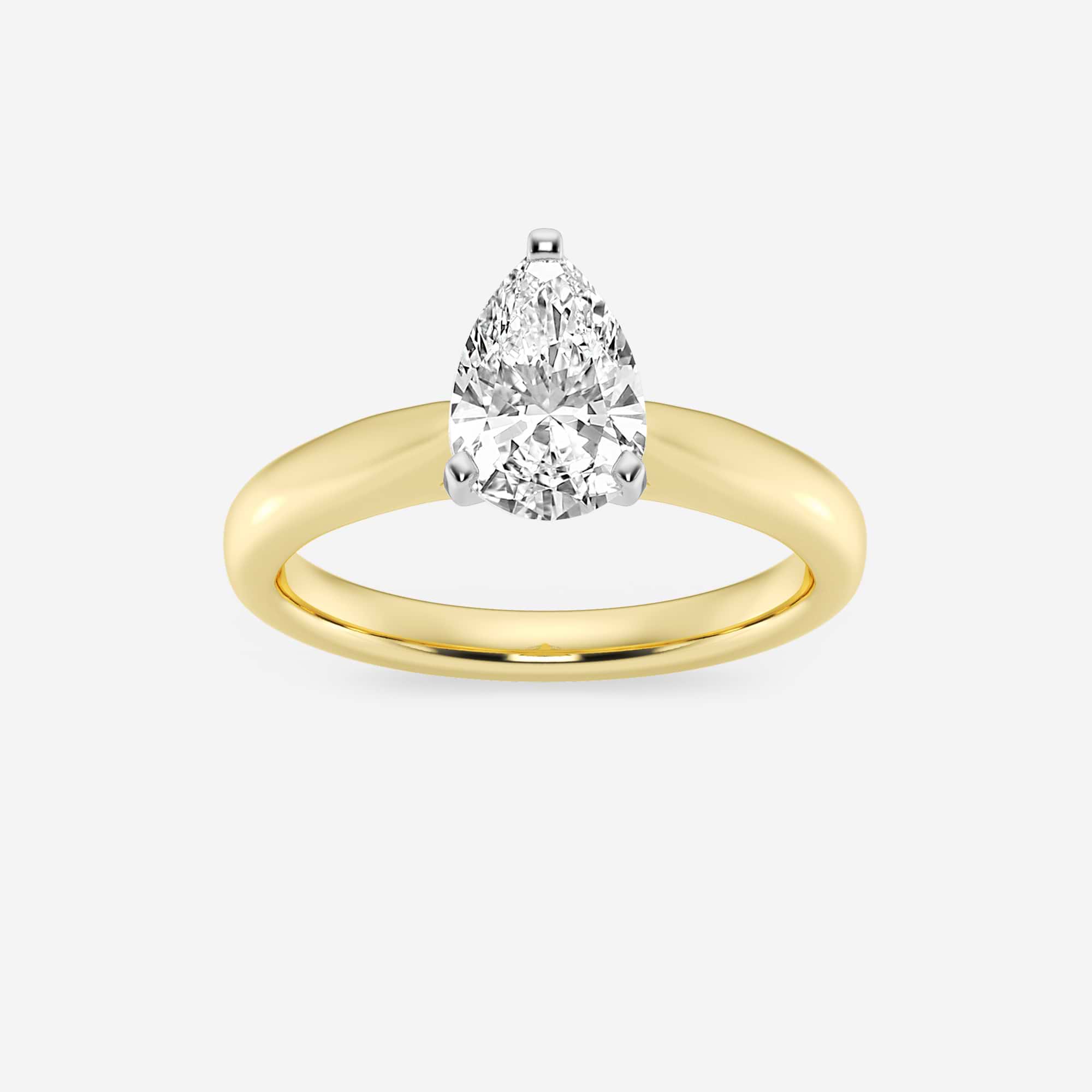 Pear Cut Lab Grown Diamond Engagement Ring, Two Tone Solitaire Pear Shape Diamond Ring