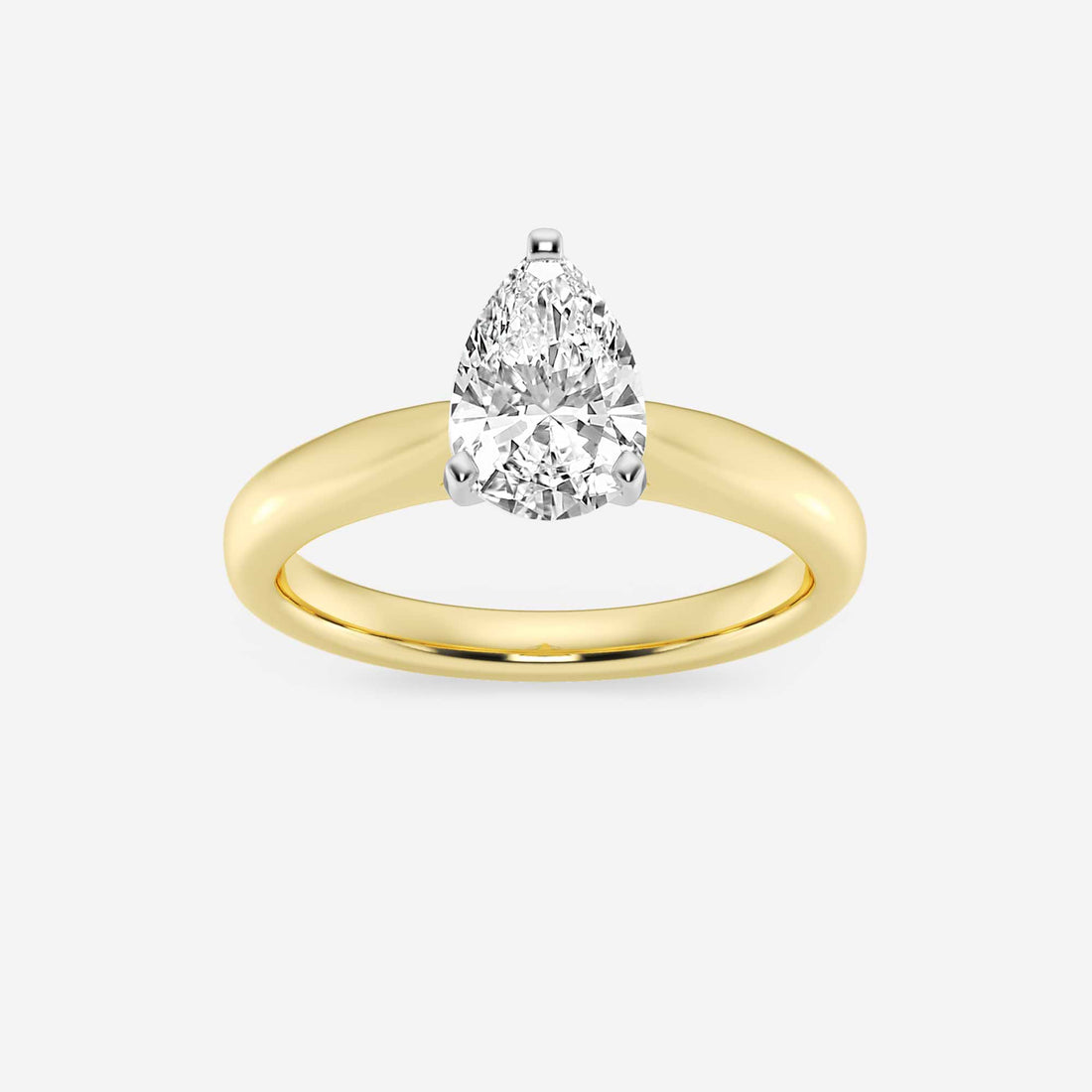 Pear Cut Lab Grown Diamond Engagement Ring, Two Tone Solitaire Pear Shape Diamond Ring