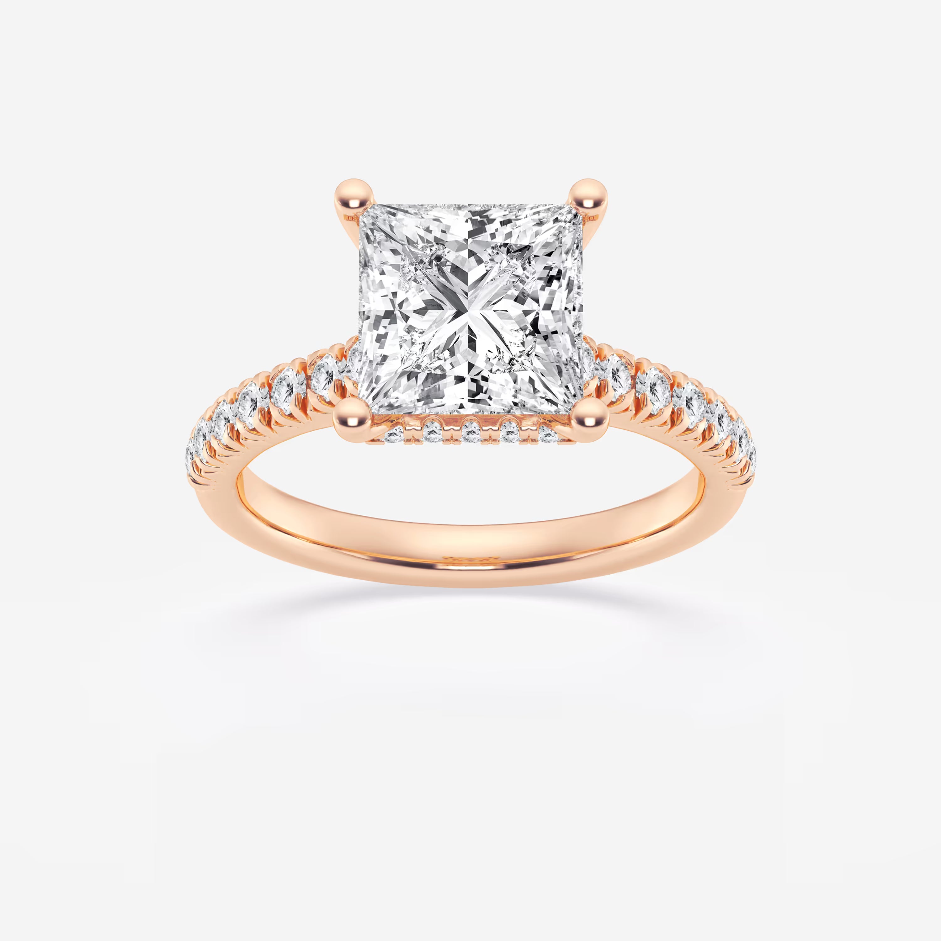 Princess Cut Lab Diamond Engagement Ring | Hidden Halo & Pavé Band