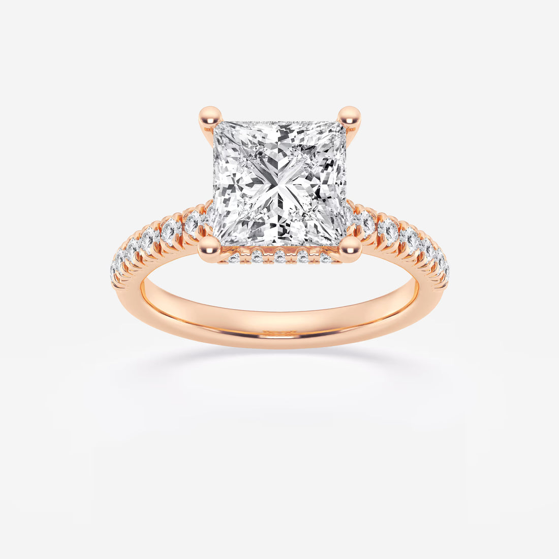 Princess Cut Lab Diamond Engagement Ring | Hidden Halo & Pavé Band
