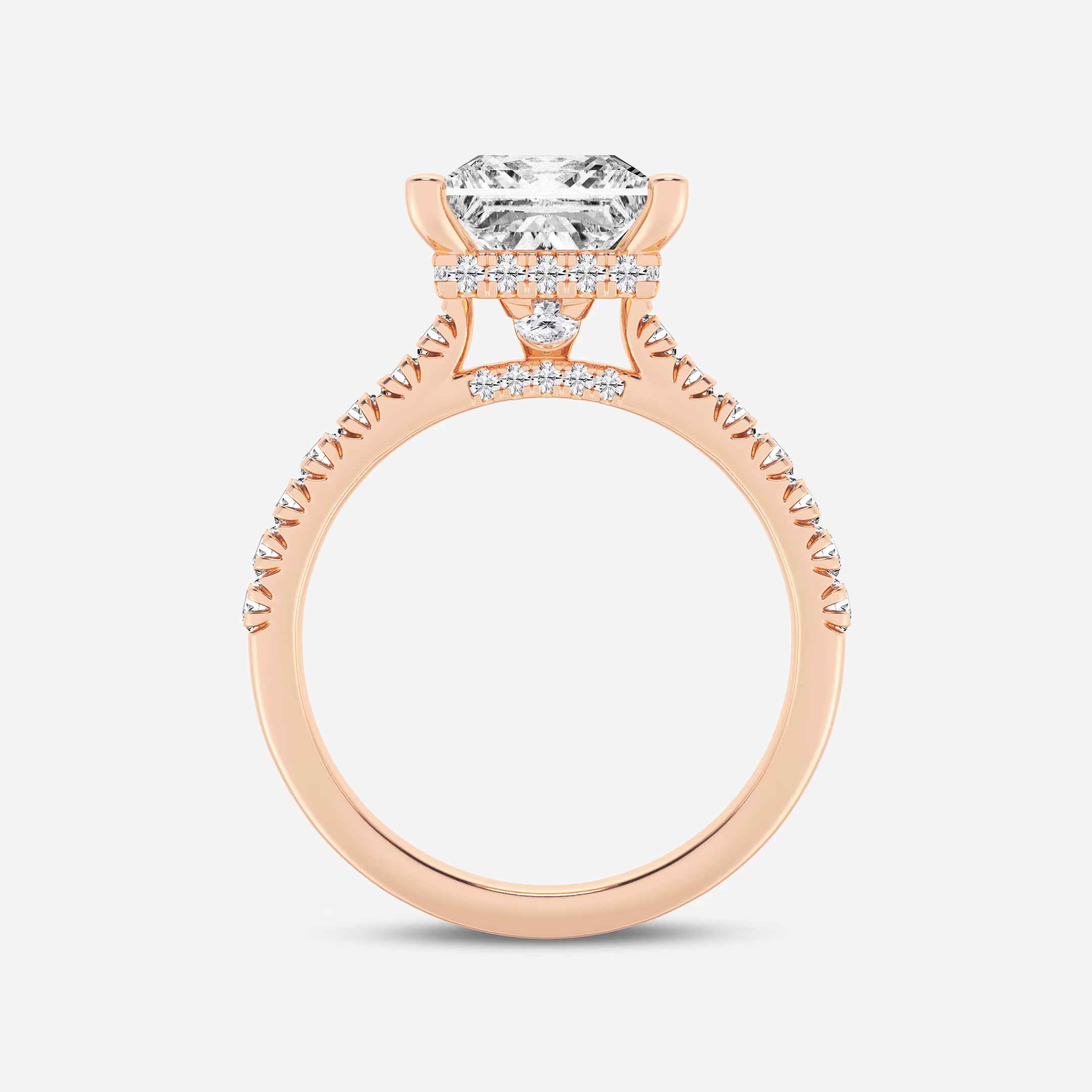 Princess Cut Lab Diamond Engagement Ring | Hidden Halo & Pavé Band