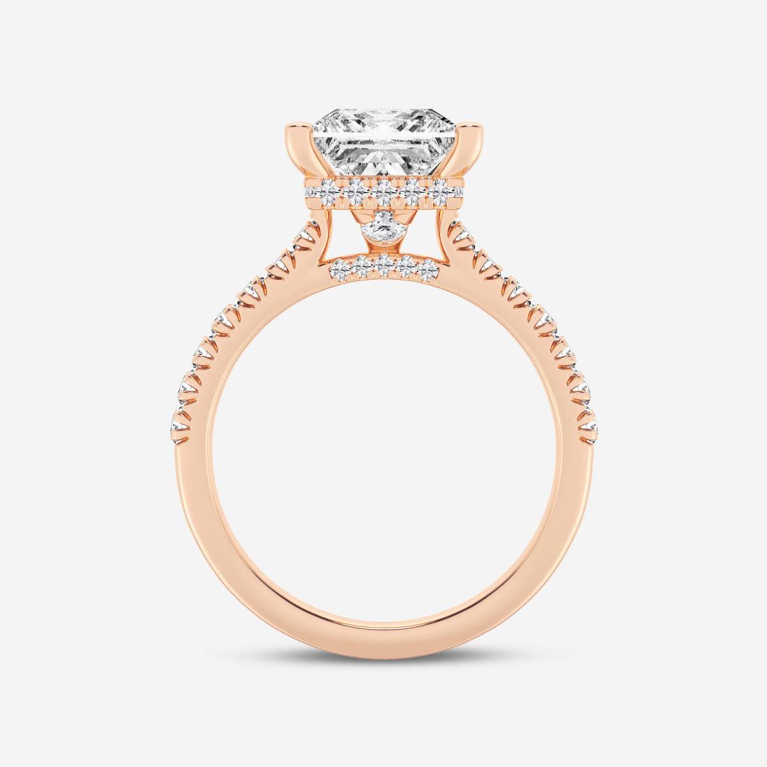 Princess Cut Lab Diamond Engagement Ring | Hidden Halo & Pavé Band