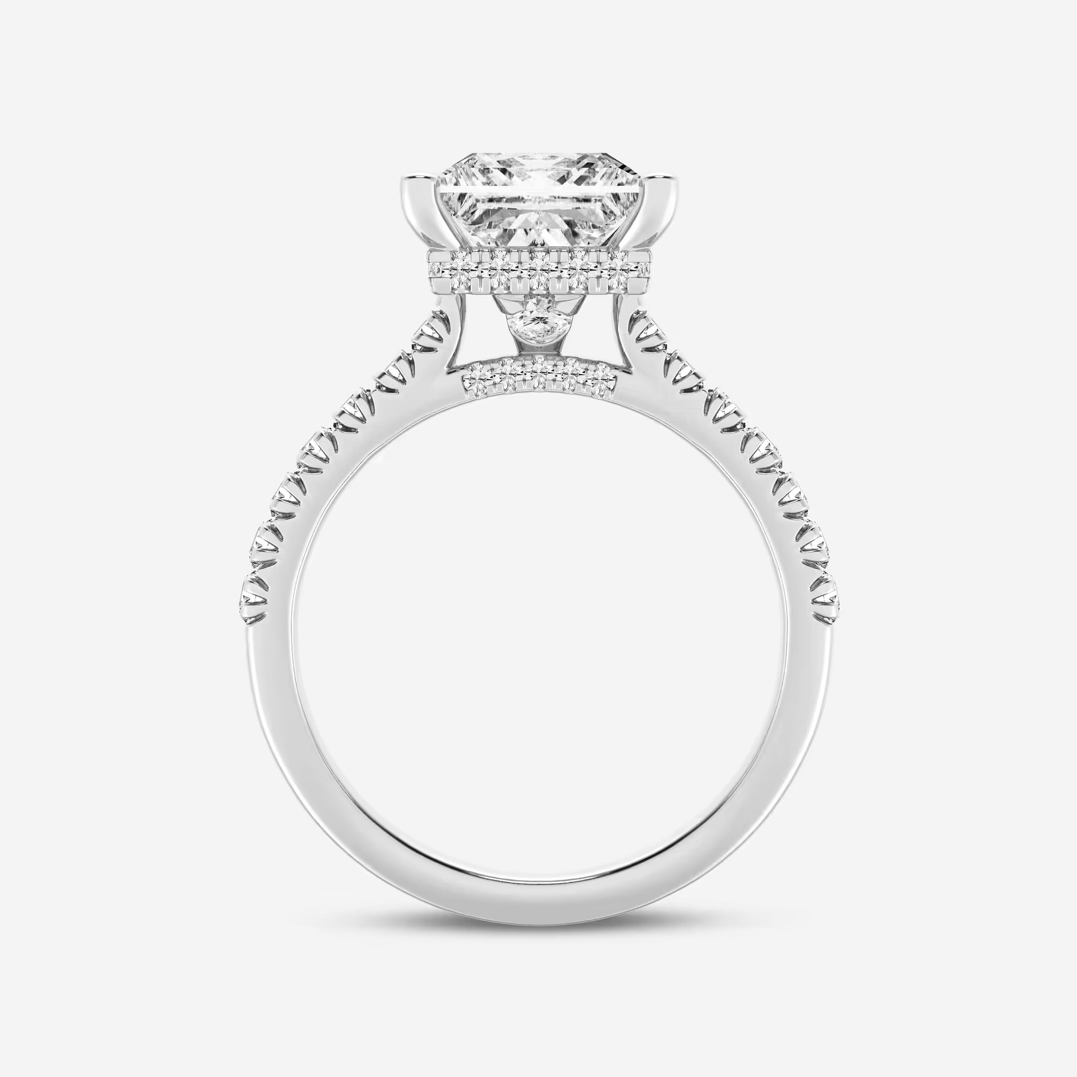 Princess Cut Lab Diamond Engagement Ring | Hidden Halo & Pavé Band