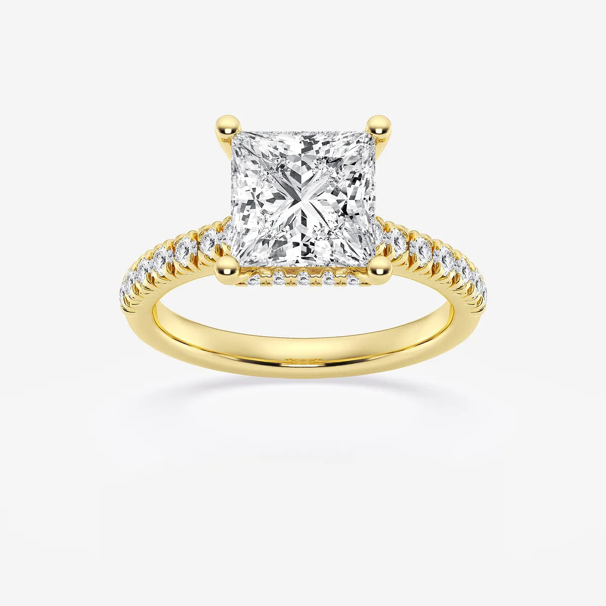 Princess Cut Lab Diamond Engagement Ring | Hidden Halo & Pavé Band