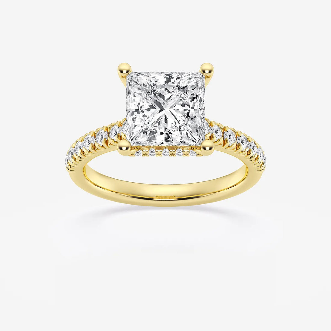 Princess Cut Lab Diamond Engagement Ring | Hidden Halo & Pavé Band