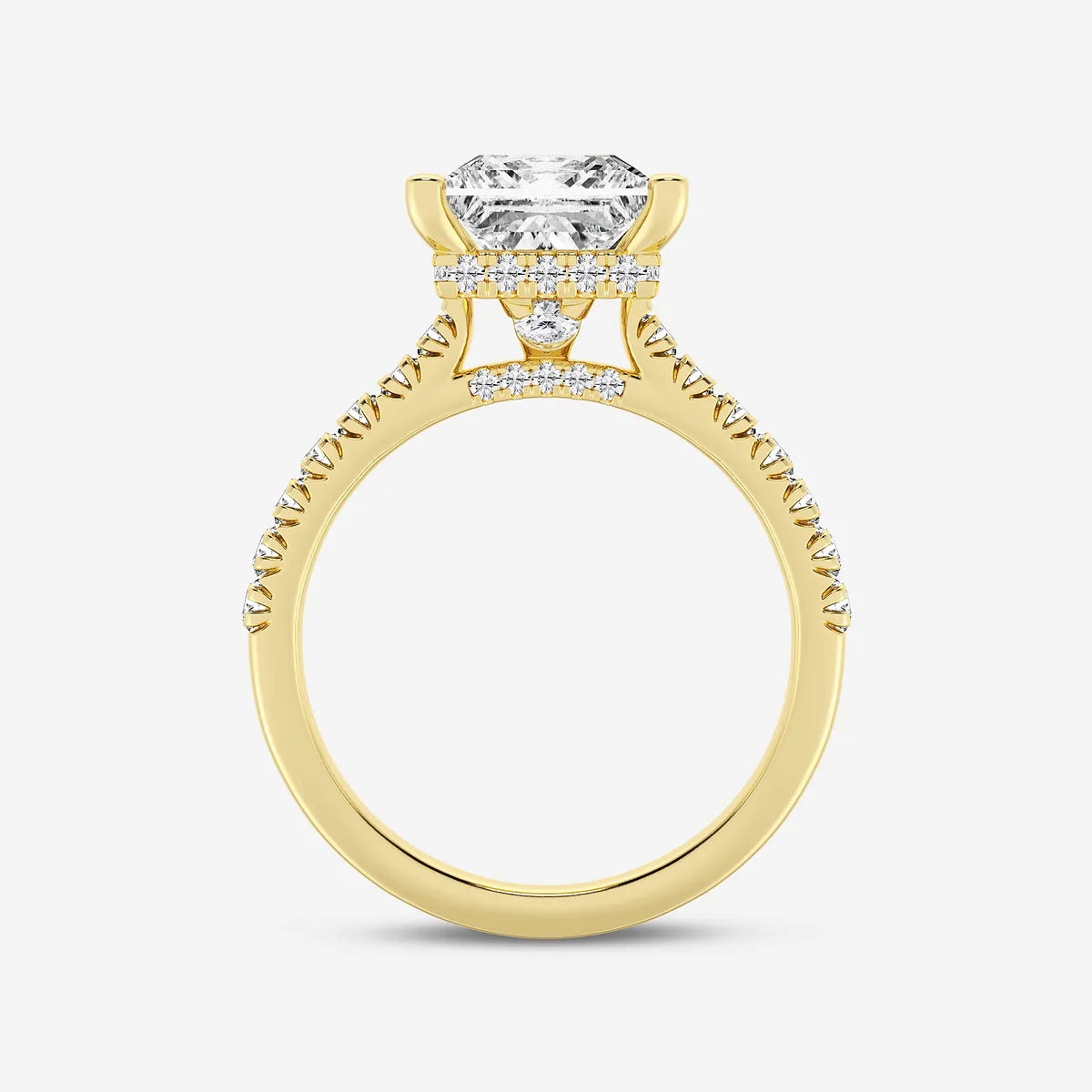 Princess Cut Lab Diamond Engagement Ring | Hidden Halo & Pavé Band