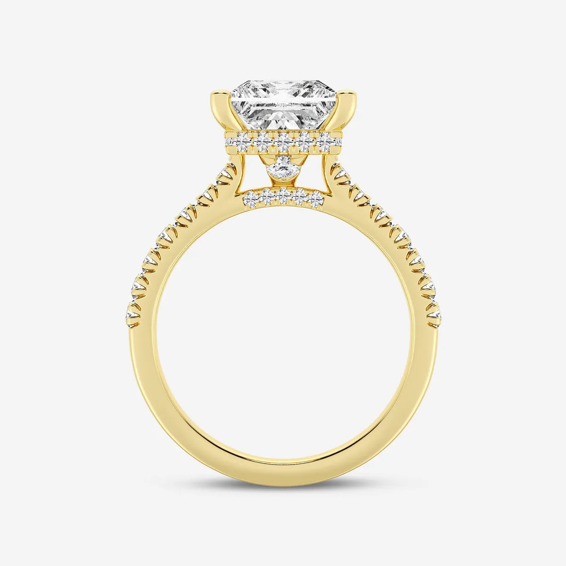 Princess Cut Lab Diamond Engagement Ring | Hidden Halo & Pavé Band