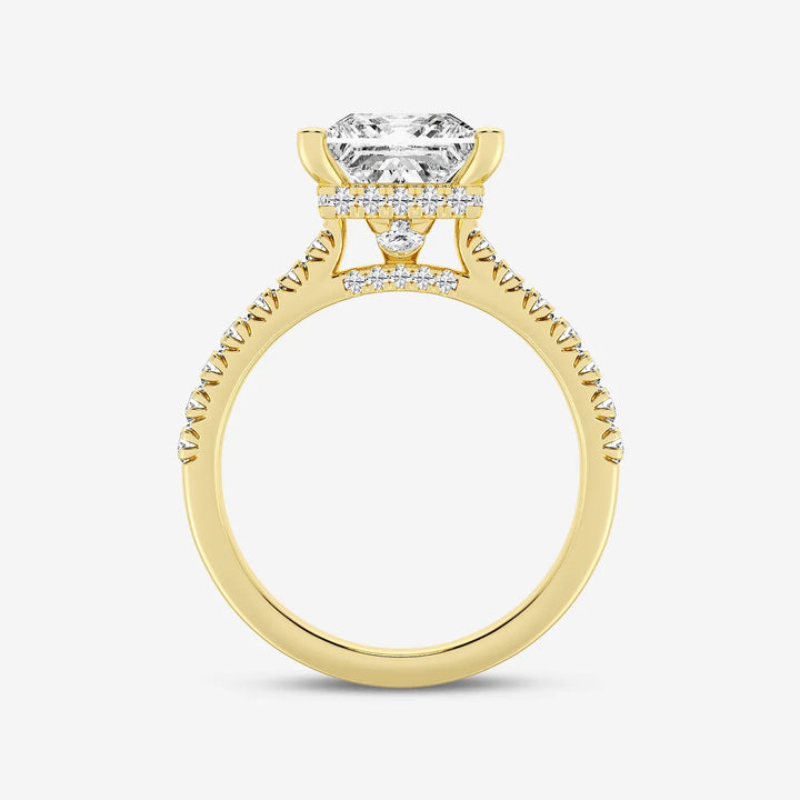 Princess Cut Lab Diamond Engagement Ring | Hidden Halo & Pavé Band