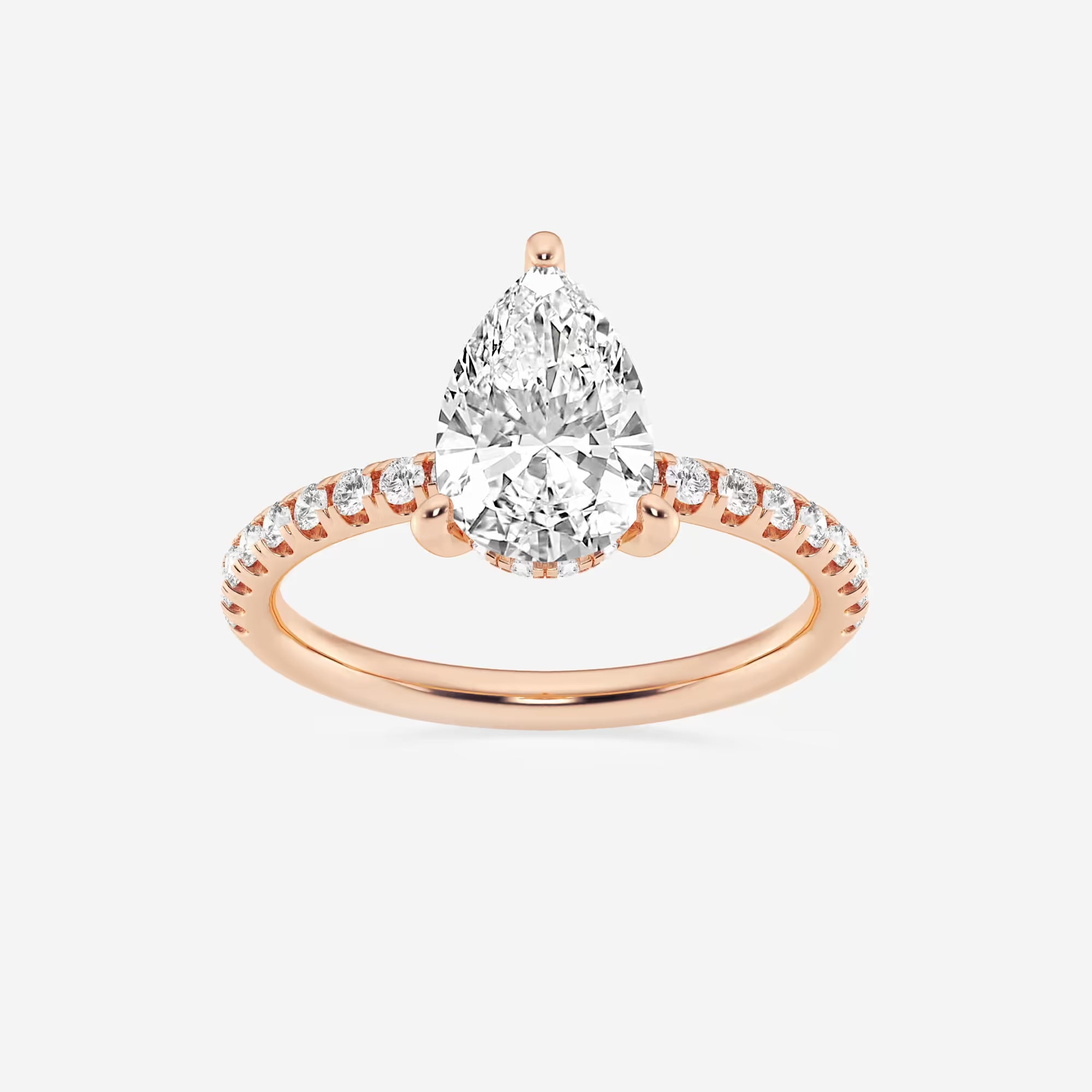Pear Cut Lab Grown Diamond Engagement Ring  Pave Diamond Band Pear Shape Diamond Ring
