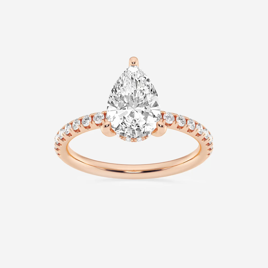 Pear Cut Lab Grown Diamond Engagement Ring  Pave Diamond Band Pear Shape Diamond Ring