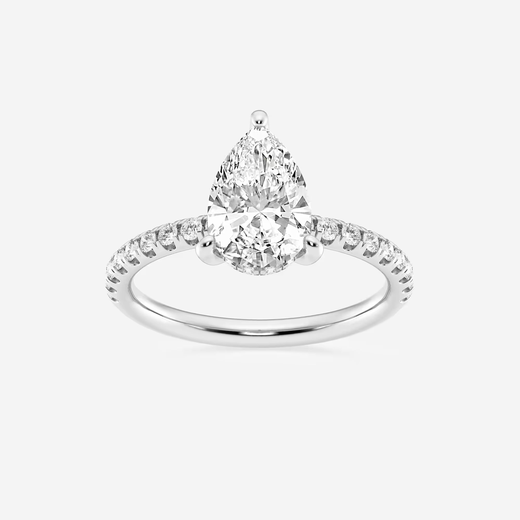 Pear Cut Lab Grown Diamond Engagement Ring  Pave Diamond Band Pear Shape Diamond Ring