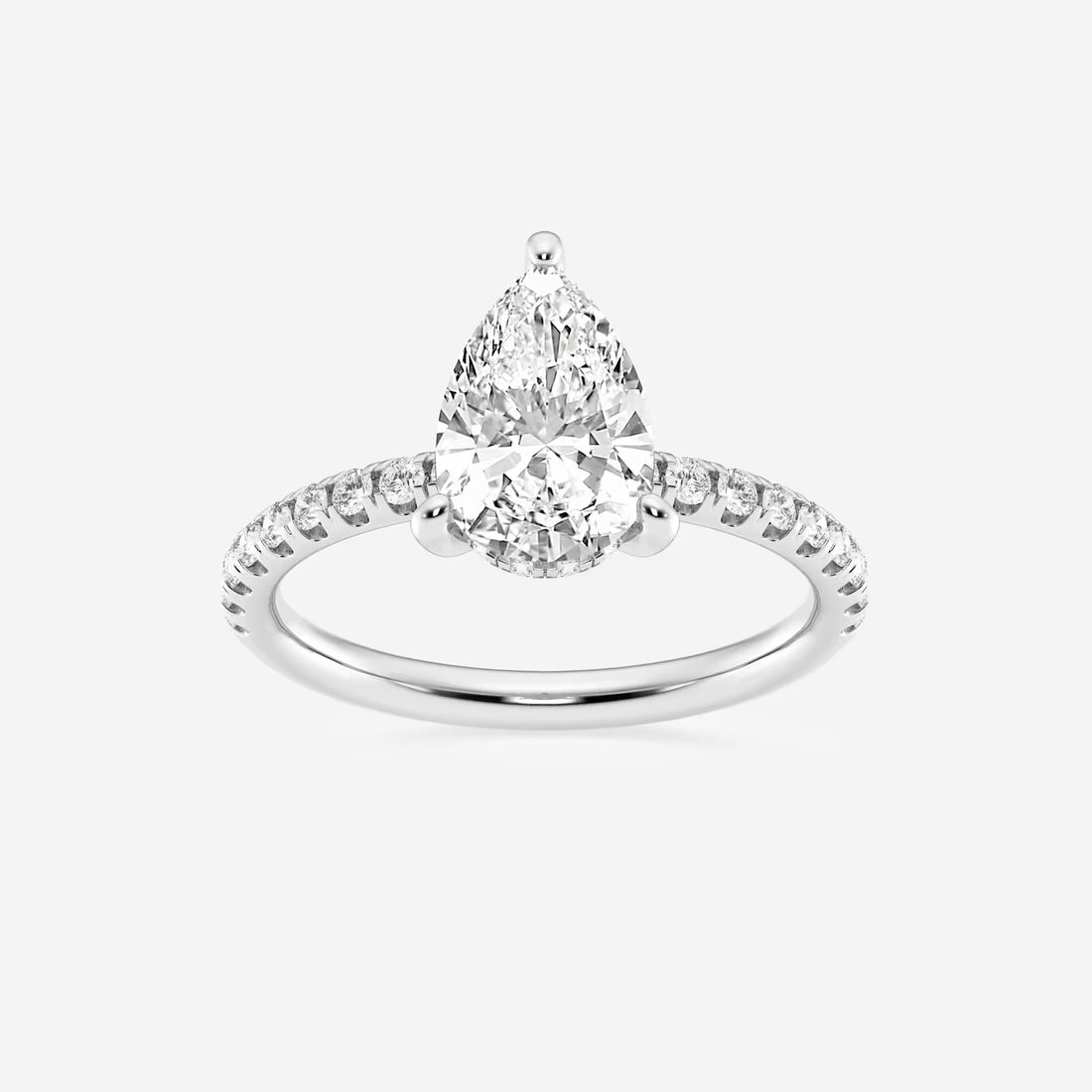 Pear Cut Lab Grown Diamond Engagement Ring  Pave Diamond Band Pear Shape Diamond Ring