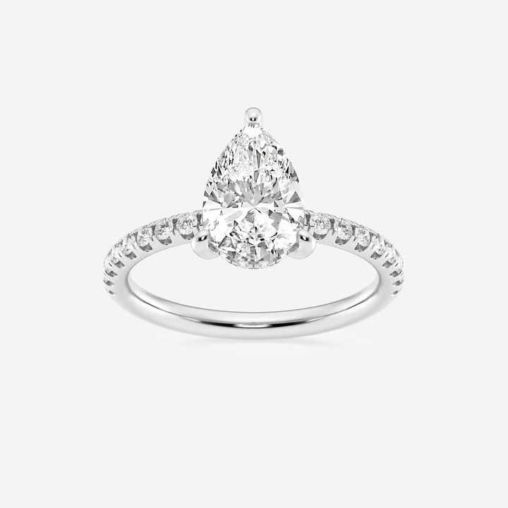 Pear Cut Lab Grown Diamond Engagement Ring  Pave Diamond Band Pear Shape Diamond Ring