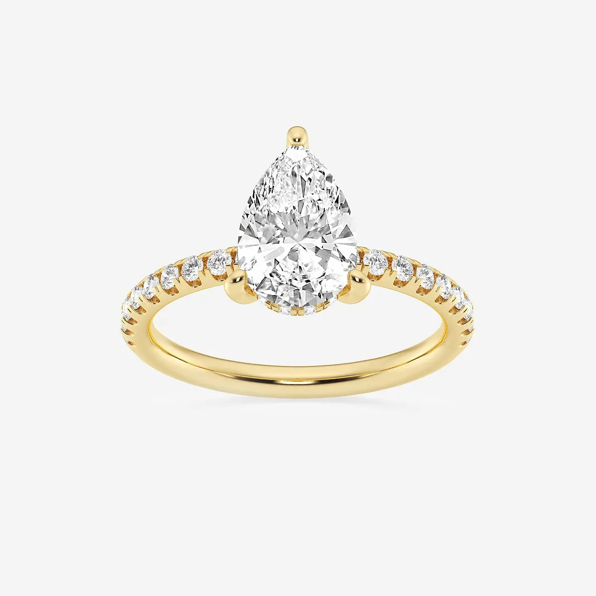 Pear Cut Lab Grown Diamond Engagement Ring  Pave Diamond Band Pear Shape Diamond Ring