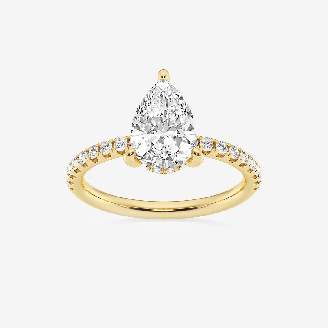 Pear Cut Lab Grown Diamond Engagement Ring  Pave Diamond Band Pear Shape Diamond Ring