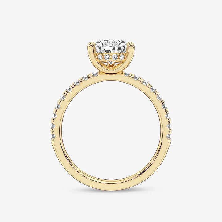 Pear Cut Lab Grown Diamond Engagement Ring  Pave Diamond Band Pear Shape Diamond Ring