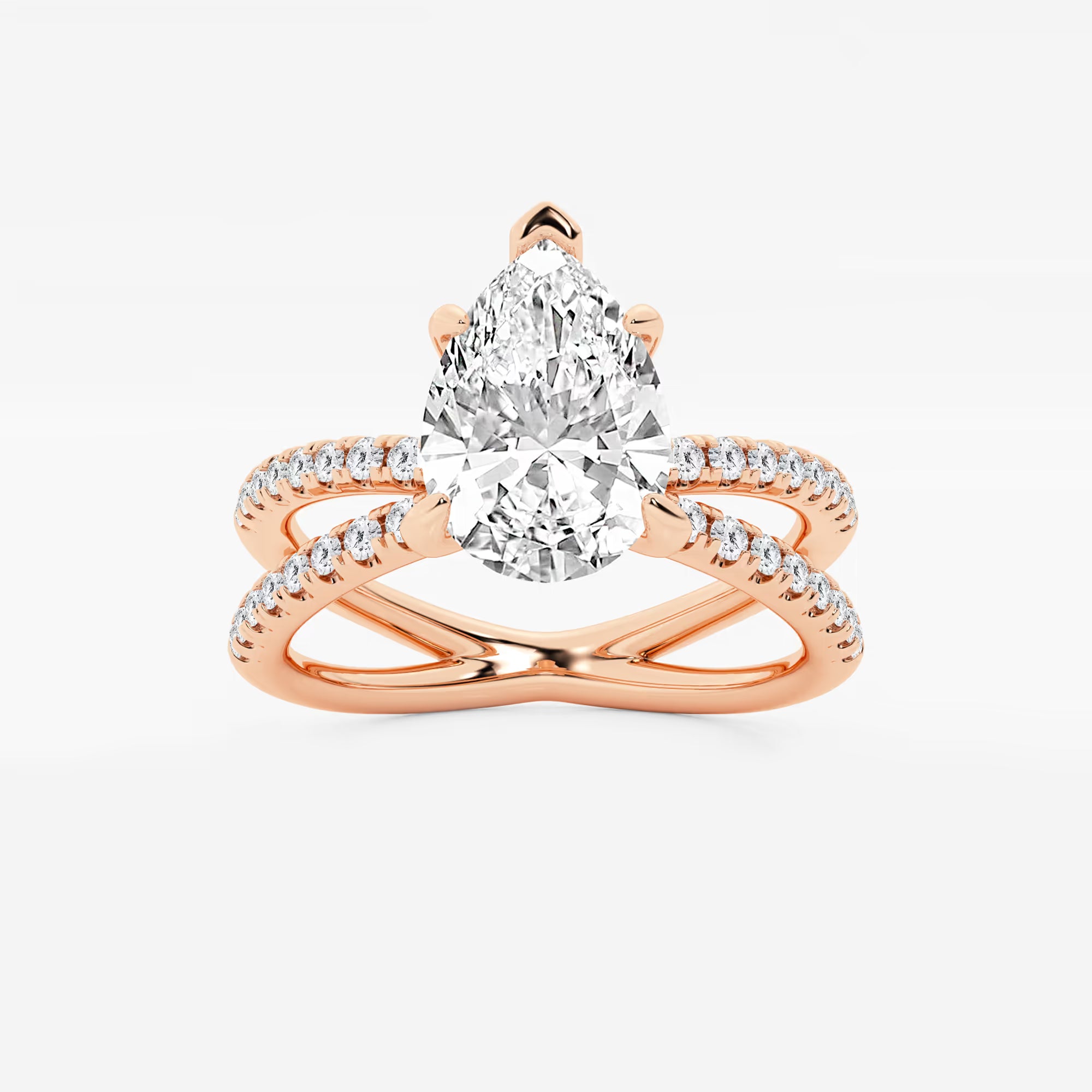 Pear Cut Lab Grown Diamond Engagement Ring, Double Band Pave Diamond Ring