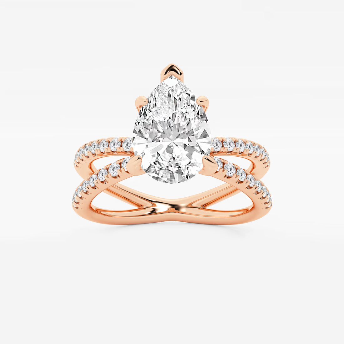 Pear Cut Lab Grown Diamond Engagement Ring, Double Band Pave Diamond Ring