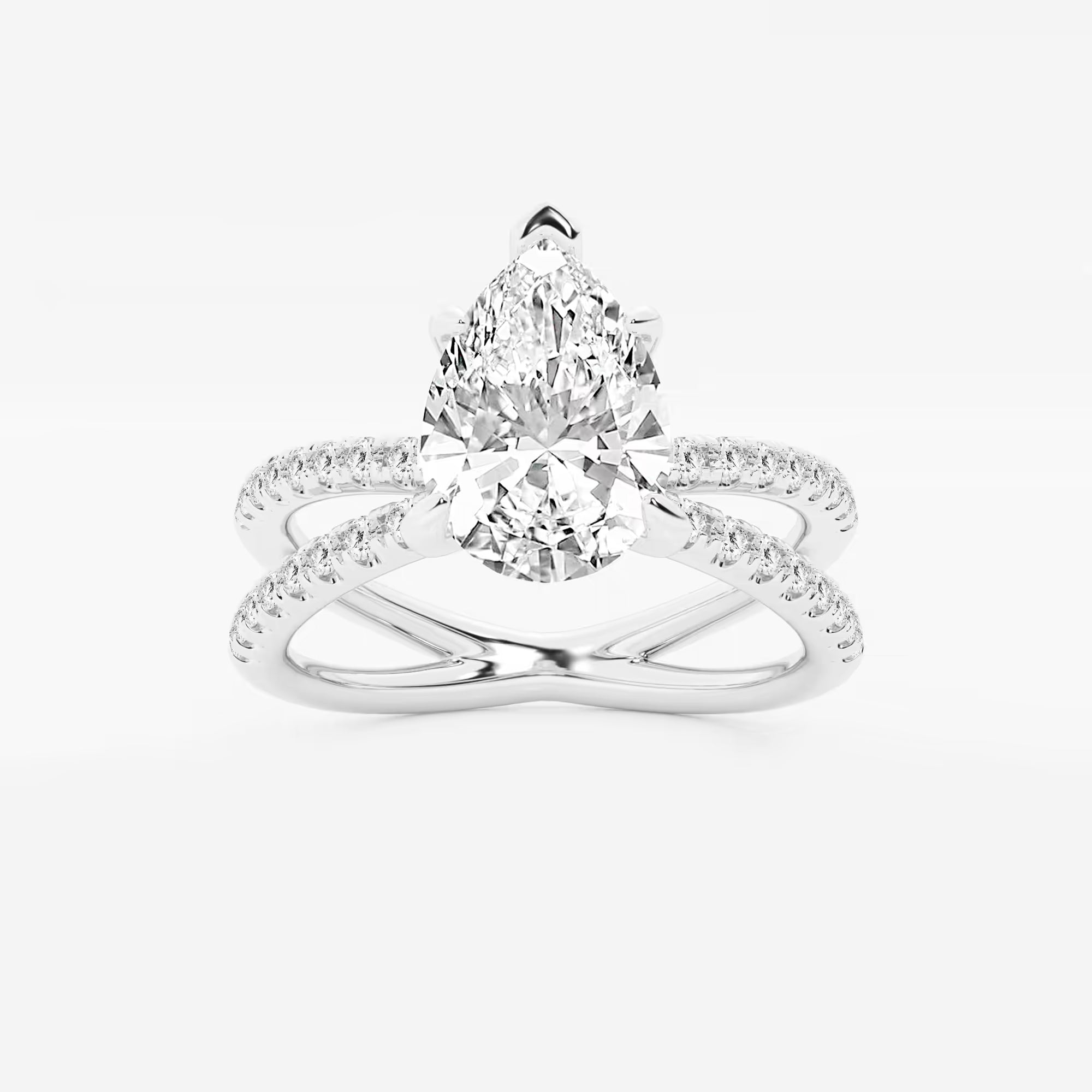 Pear Cut Lab Grown Diamond Engagement Ring, Double Band Pave Diamond Ring