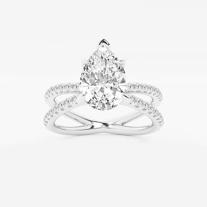 Pear Cut Lab Grown Diamond Engagement Ring, Double Band Pave Diamond Ring