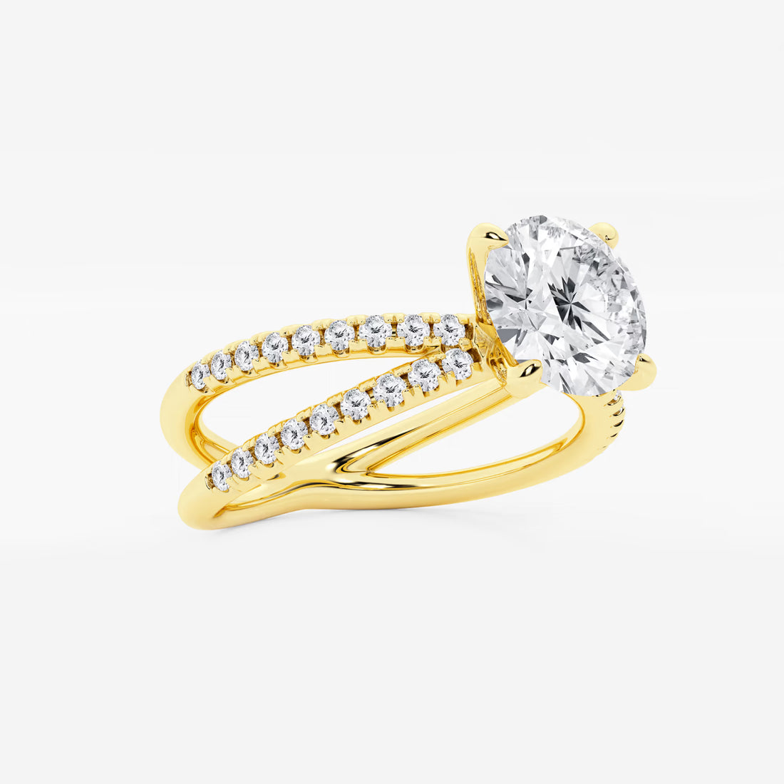 Round Cut Lab Grown Diamond Engagement Ring Crossover Double-Row Pavé Shank