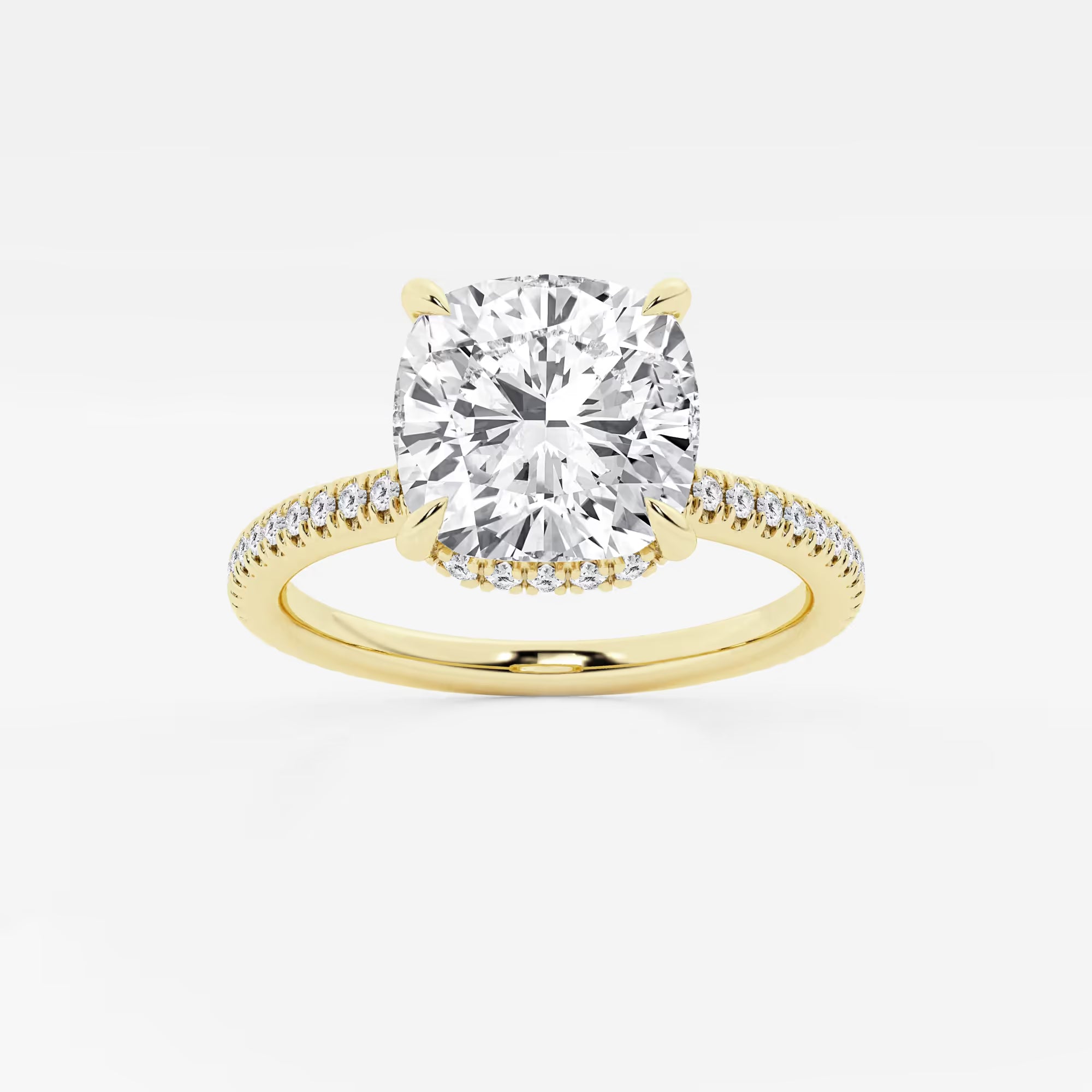 Cushion Cut Lab Grown Diamond Double Hidden Halo Engagement Ring