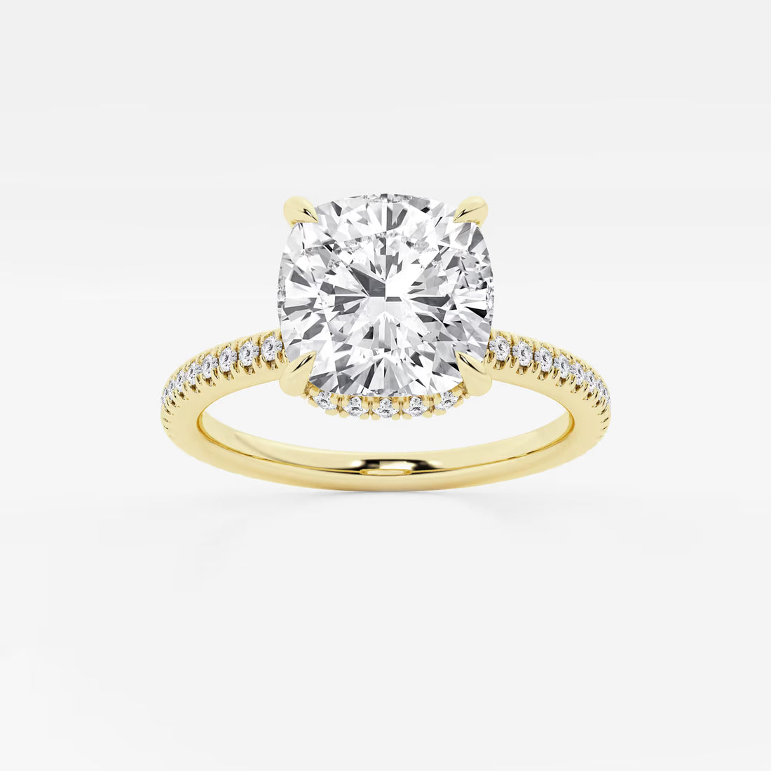 Cushion Lab Grown Diamond Hidden Halo Engagement Ring