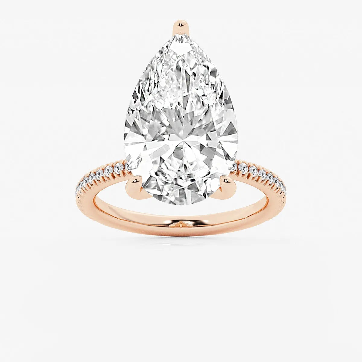 Pear Cut Lab Grown Diamond Engagement Ring, Large Pear Shape Diamond Hidden Halo Ring