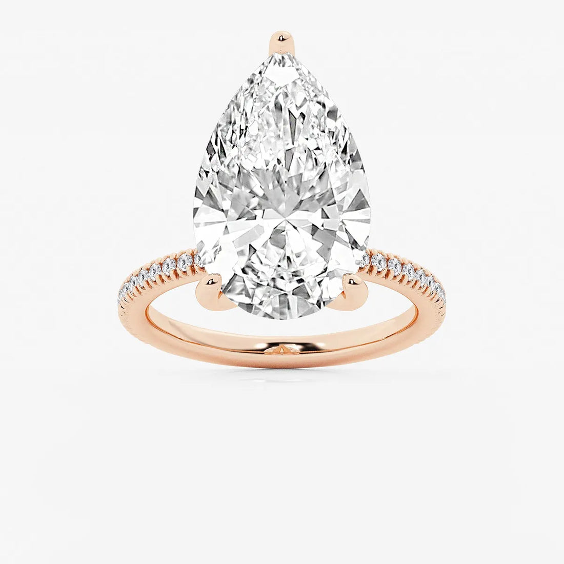 Pear Cut Lab Grown Diamond Engagement Ring, Large Pear Shape Diamond Hidden Halo Ring