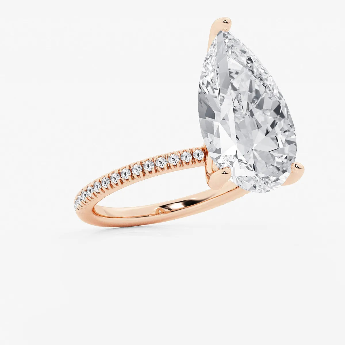 Pear Cut Lab Grown Diamond Engagement Ring, Large Pear Shape Diamond Hidden Halo Ring