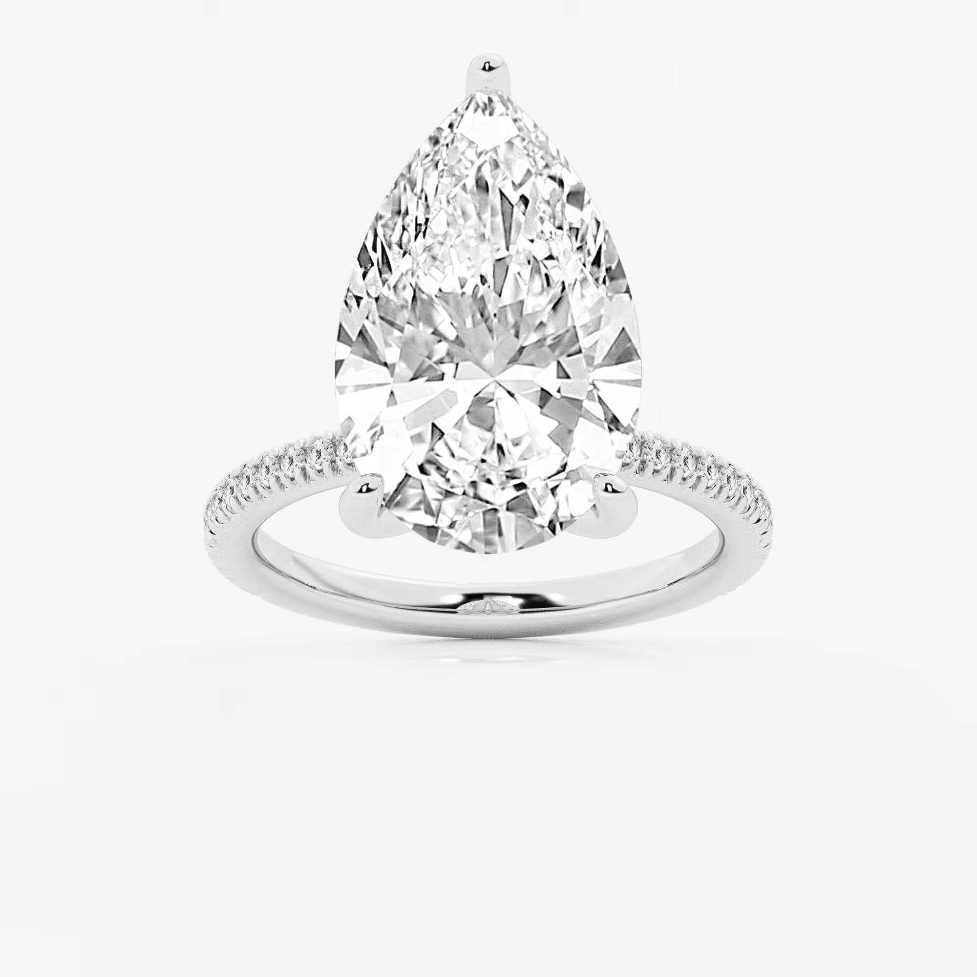 Pear Cut Lab Grown Diamond Engagement Ring, Large Pear Shape Diamond Hidden Halo Ring