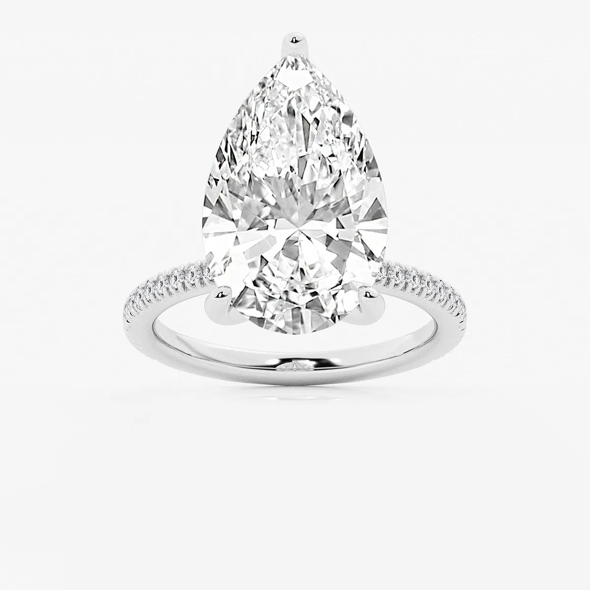 Pear Cut Lab Grown Diamond Engagement Ring, Large Pear Shape Diamond Hidden Halo Ring